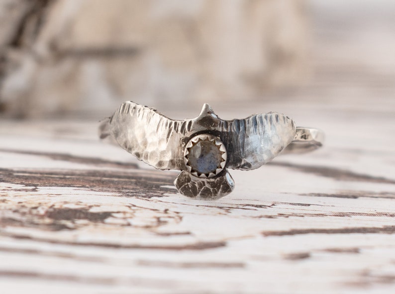 Bird Ring Labradorite and Sterling Silver Ring Small Hawk Jewelry Nature Jewelry for Women Woodland Jewelry image 1