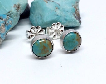 Gemstone Stud Earrings - Turquoise - Sterling Silver - Turquoise Jewelry - Stud Earrings For Women - Real Turquoise Tiny Studs