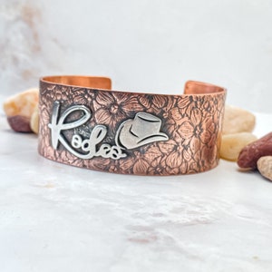 Rodeo Cuff Bracelet Cooper and Sterling Silver Floral Cuff, Cuff bracelet for Cowgirl, Rodeo Jewelry, Horse girl gifts, Copper bracelet cuff image 7