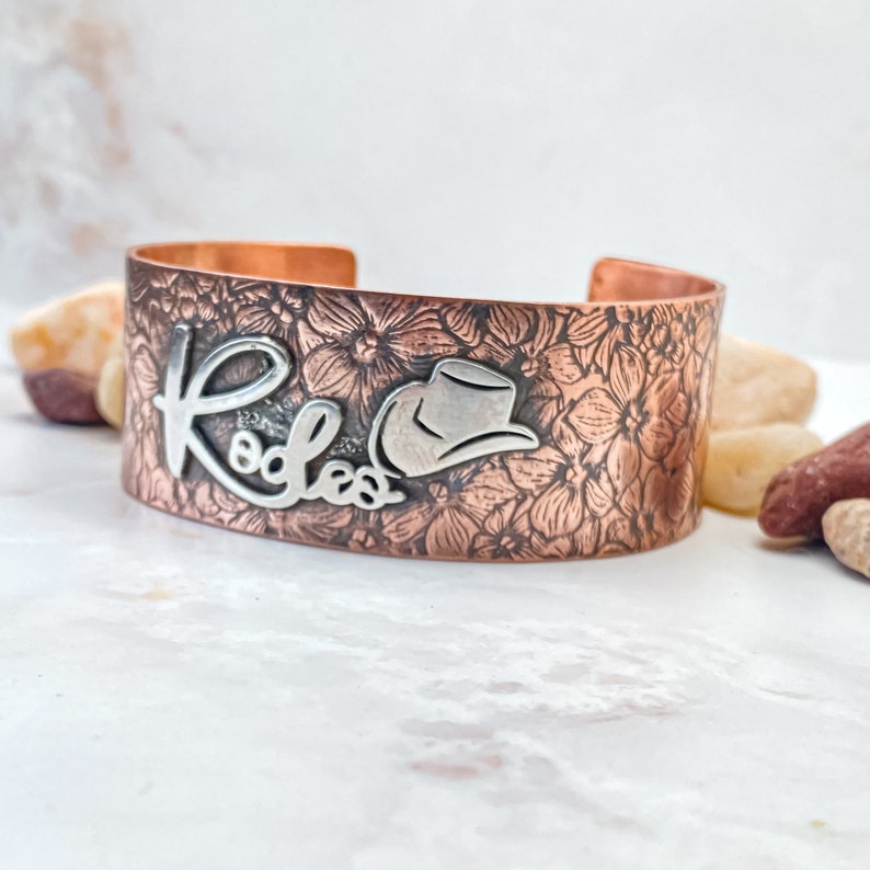 Rodeo Cuff Bracelet Cooper and Sterling Silver Floral Cuff, Cuff bracelet for Cowgirl, Rodeo Jewelry, Horse girl gifts, Copper bracelet cuff image 7