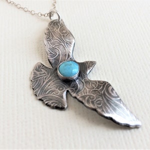 Flying Bird Necklace, Sterling Silver, Bird Necklace Sterling Silver, Boho Bird Necklace for Women, Bird Necklace with Turquoise