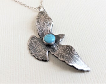 Flying Bird Necklace, Sterling Silver, Bird Necklace Sterling Silver, Boho Bird Necklace for Women, Bird Necklace with Turquoise