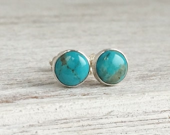 Turquoise Stud Earrings - Sterling Silver Stud Earrings - Real Turquoise - Gemstone Post Earrings