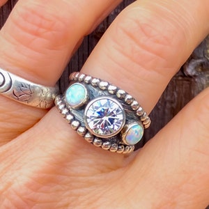 Opal-Western-Verlobungsring, Opal-Ring, Oktober-Geburtsstein, Weißer Opal-Edelstein-Ring, Sterling-Silber-Ring, Cowgirl-Ehering, Südwest-Stil