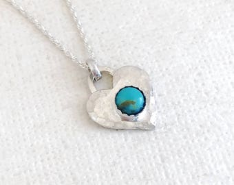 Tiny Heart Necklace, Sterling Silver Gemstone Necklace, Tiny Heart Jewelry for Women, Custom Valentines Day Gift for Girlfriend Valentine