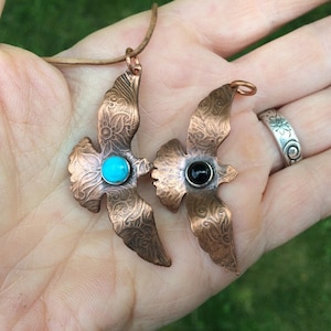 Soaring Hawk Necklace, Copper and turquoise, Hawk Necklace, Talisman Jewelry, Bird Necklace for Nature Lovers