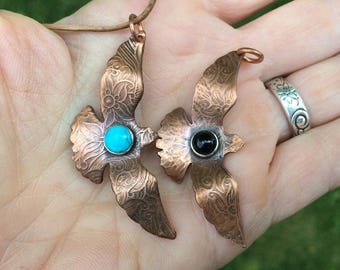 Soaring Hawk Necklace, Copper and turquoise, Hawk Necklace, Talisman Jewelry, Bird Necklace for Nature Lovers