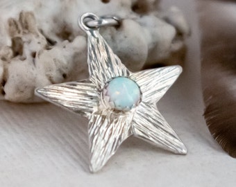 White Opal Star Necklace Star Necklace Sterling Silver Opal Pendant Gift for Wife Silver Star Pendant Spring White Jewelry .925 Silver