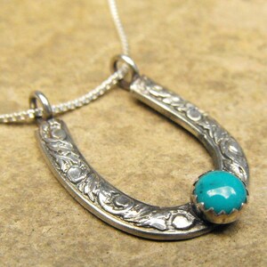 Rustic Sterling Silver Horseshoe Pendant Turquoise Necklace for Women Western Jewelry Turquoise Jewelry image 5