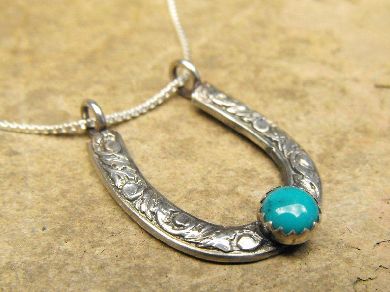 Rustic Sterling Silver Horseshoe Pendant Turquoise Necklace for Women Western Jewelry Turquoise Jewelry image 5