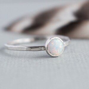 White Opal Ring Sterling Silver Opal Gemstone Stackable Rings Gemstone Rings for women Dainty Ring image 7