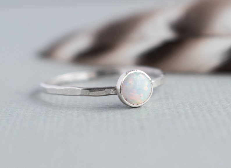 White Opal Ring Sterling Silver Opal Gemstone Stackable Rings Gemstone Rings for women Dainty Ring image 7