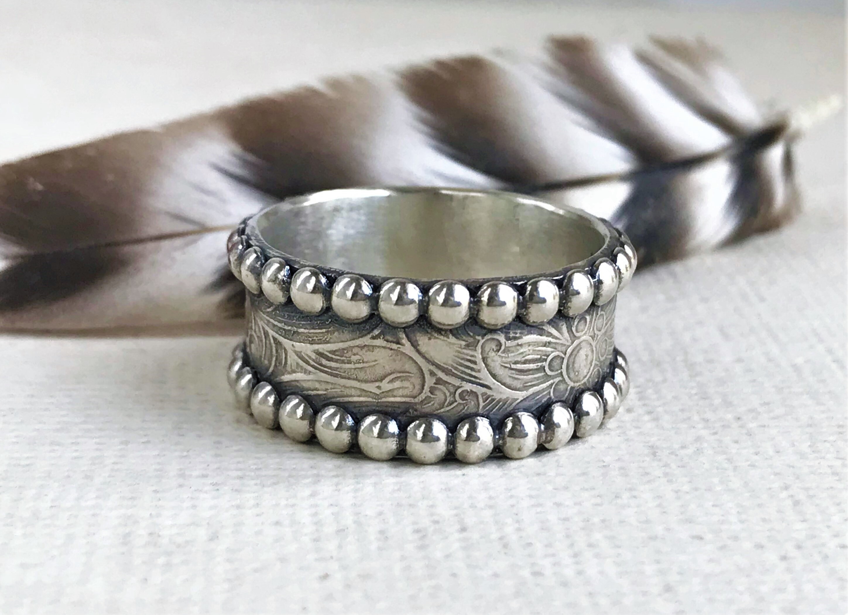 Ready to ship Sterling Silver Western Ring for Him Floral Etsy