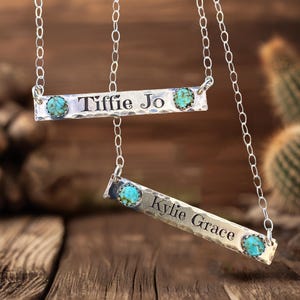 Personalized Bar Necklace for Women Turquoise and sterling silver Custom Name Necklace Gift for Mom Friendship Necklace