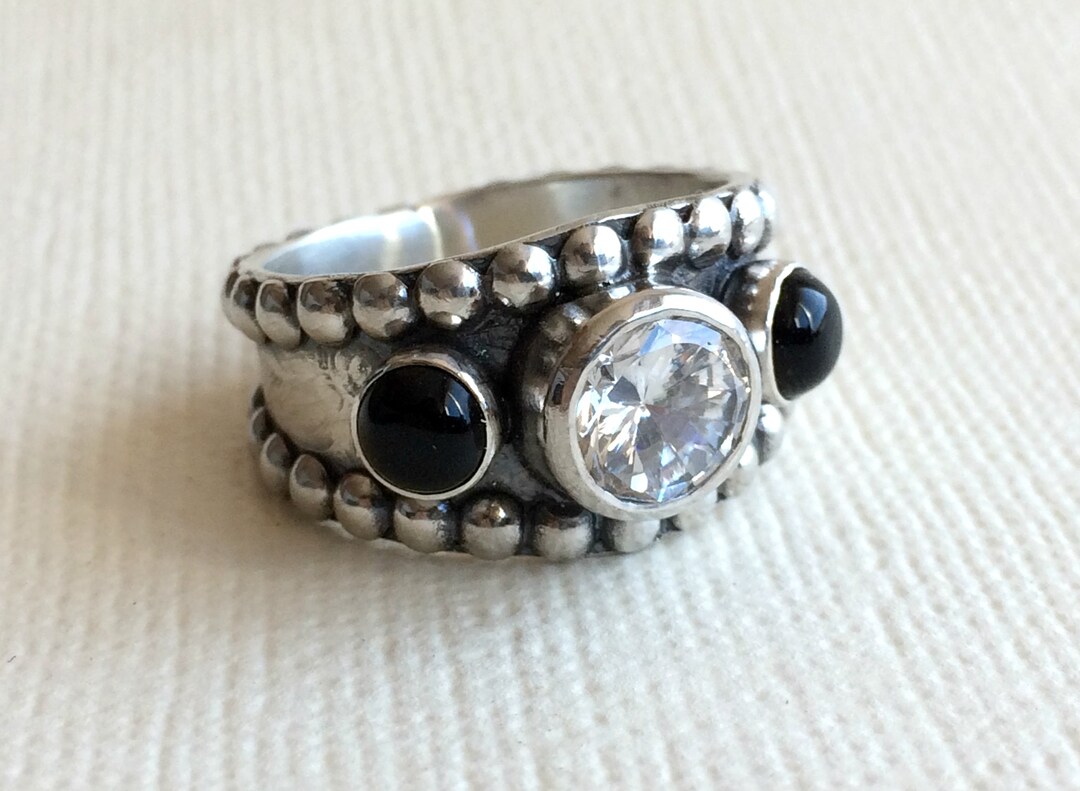 Black Onyx Ring With CZ Sterling Silver Western Wedding - Etsy