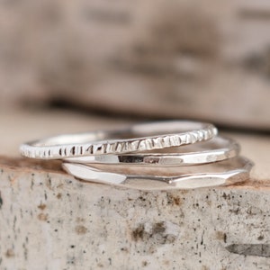 Sterling Silver Stacking Ring set - Silver Stackable Rings - Silver Rings For women -Thin Plain Rings - Textured Stacking rings, Midi Rings