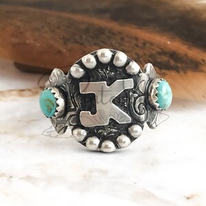 Anillo con inicial occidental, anillo de marca, anillo occidental para mujer, anillo de marca de ganado, anillo turquesa, regalo de marca de rancho personalizado para esposa, joyería de vaquera