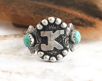 Western Initial Ring brand ring western ring for women cattle brand ring turquoise ring Custom Ranch Brand Gift for Wife, Cowgirl Jewelry