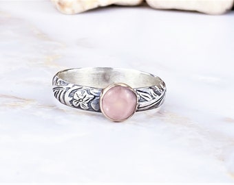 Pink Quarts Ring  Stackable Rings for women  Sterling Silver Gold Jewelry - Gift for Mom - Rose quartz ring