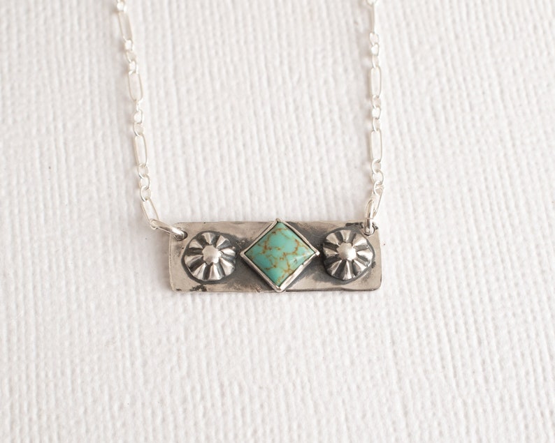 Turquoise Bar Necklace Sterling Silver Silver Turquoise Etsy