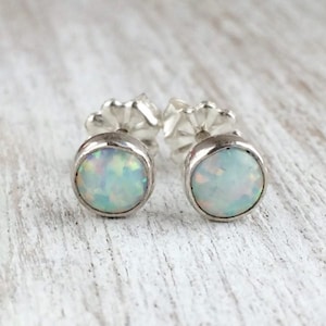 White Opal Stud Earrings - Sterling Silver- opal earrings - Gifts for Women - Mothers day gift - Tiny opal studs