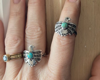 Thunderbird Ring Turquoise Rings - Blue Gemstone Ring - Sterling Silver boho ring - Thunderbird jewelry for women
