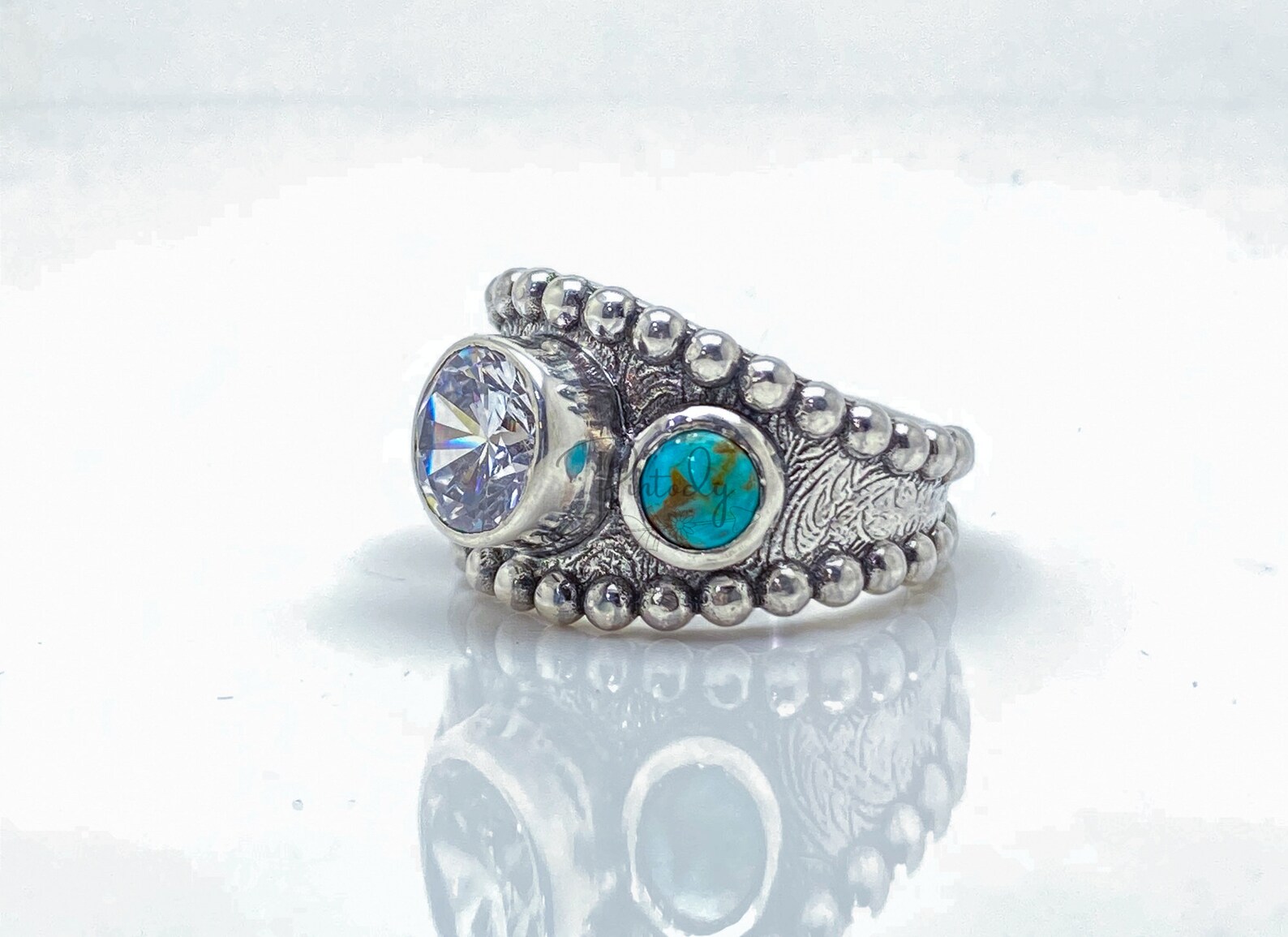 Turquoise Oval Double CZ Ring
