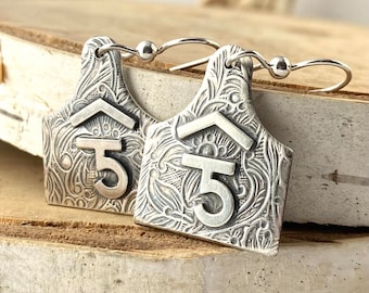 Cattle Tag Earrings Sterling Silver Brand Earrings Personalized Gift Bridal Jewelry Bride maid Of Honor Gift Western Style Earrings Dangles