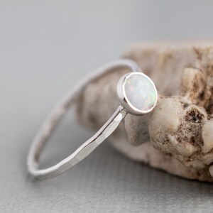 White Opal Ring Sterling Silver Opal Gemstone Stackable Rings Gemstone Rings for women Dainty Ring image 6