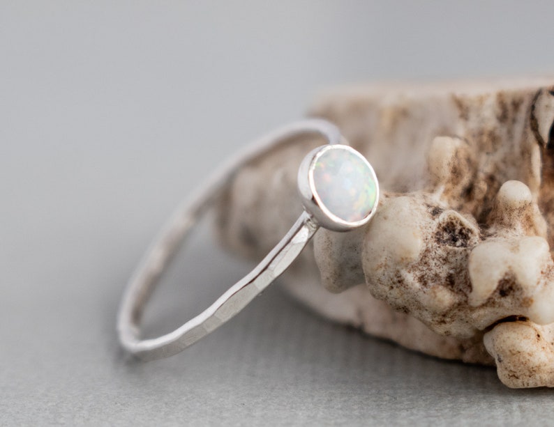 White Opal Ring Sterling Silver Opal Gemstone Stackable Rings Gemstone Rings for women Dainty Ring image 6