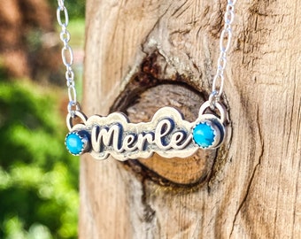 Custom Name Necklace for Mom sterling silver Word Necklace for Mom Birthday Gift Friendship Necklace Turquoise Necklace Personalized