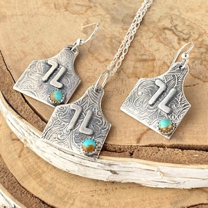 Conjunto de joyas con etiqueta de ganado, collar de marca, paquete de pendientes, joyería de vaquera, regalo para novia, regalo de aniversario de cumpleaños, joyería de marca de granja para esposa