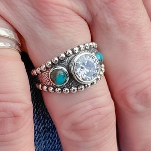 Turquoise Ring with CZ - Sterling silver - Western Wedding Ring for women Turquoise Engagement ring - Turquoise jewelry