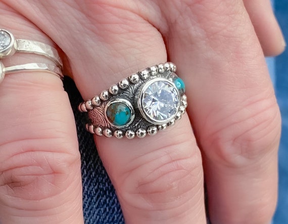 Classic Round Handmade Turquoise Ring – Super Silver