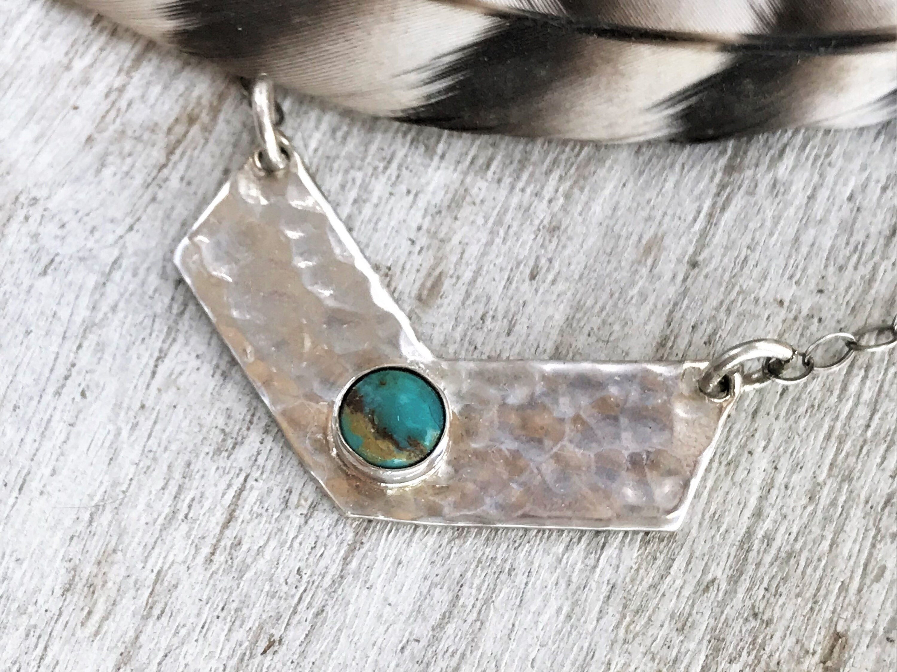 Authentic Large Turquoise Nuggets Bar Necklace with Bronze Chain Adjustable 20”