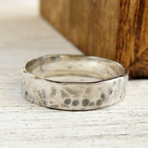 4mm Hammered Ring, Sterling Silver Textured Band, Wedding Band, Stacking Ring