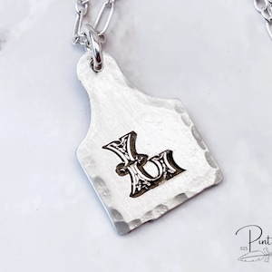 Personalized Tiny Cow Tag For Women, Western letter Cattle Tag Necklace, Sterling Silver Initial Necklace, Cowgirl Jewelry,