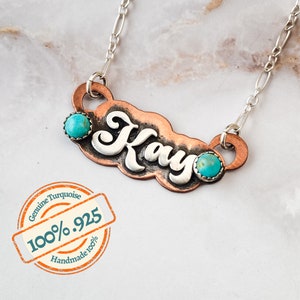 Collar con nombre retro personalizado para mujer, collar de cobre en plata esterlina, collar vintage con letras de burbujas para mujer, joyería de regalo para mamá
