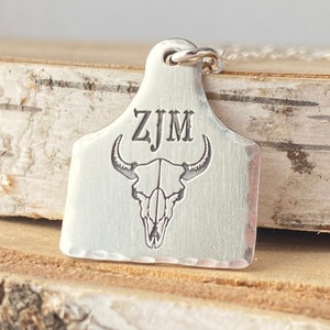 Collar de etiqueta de ganado -Collar personalizado joyería de vaquera de plata esterlina, colgante del logotipo de la marca de ganado, collar grabado con nombre