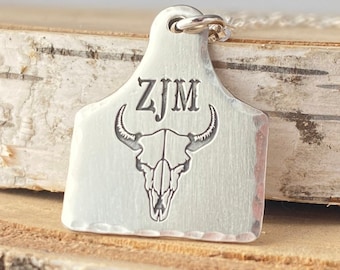 Personalized Sterling Silver Cattle Tag Necklace: Custom Brand Logo Pendant, Cowgirl Jewelry