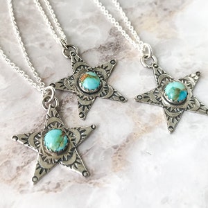 Turquoise Star Necklace, Sterling Star Birthday Necklace, Patriotic Star, Celestial Jewelry, Cowgirl Necklace