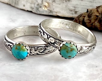 Western Bridal Jewelry Cowboy Culture Ring, Turquoise Stack Ring Handmade Silver Artisan Gift for Her Country Western Accessory