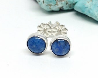 Blue Stud Earrings, Denim Lapis, Sterling Silver Studs, Gift for Her, Small Blue Studs, Earrings For Women