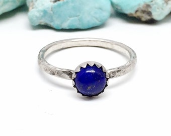 Blue Lapis lazuli Ring Sterling Silver - Stacking Gemstone Ring Blue and Silver, blue gemstone ring, Rustic Rings for women,
