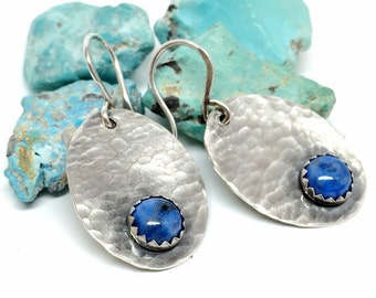 Sterling Silver Gemstone Earrings, Blue Denim Lapis, Silver, Dangle Earrings for women, Rustic jewelry