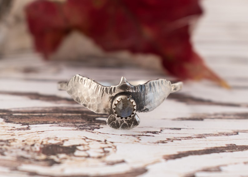 Bird Ring Labradorite and Sterling Silver Ring Small Hawk Jewelry Nature Jewelry for Women Woodland Jewelry image 3