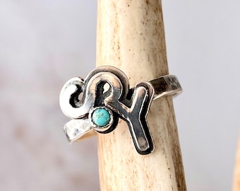 Cattle Brand Ring  Turquoise Initial Ring  Sterling silver - Western Ring - Turquoise Brand Ring - Turquoise jewelry - Cowgirl jewelry