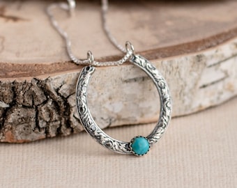 Rustic Sterling Silver Horseshoe Pendant - Turquoise Necklace for Women - Western Jewelry - Turquoise Jewelry