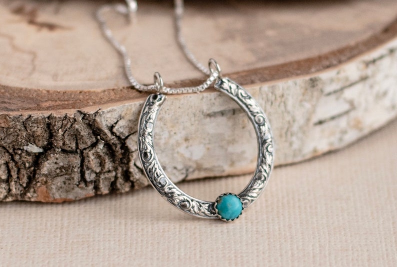 Rustic Sterling Silver Horseshoe Pendant Turquoise Necklace for Women Western Jewelry Turquoise Jewelry image 1