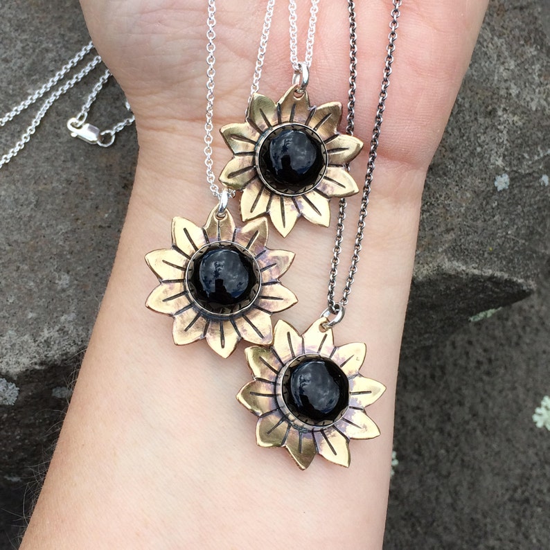Sunflower Necklace Gold Mixed Metal Sunflower Jewelry Etsy